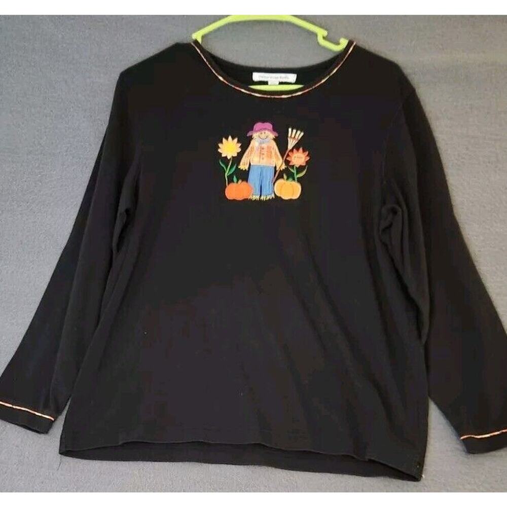 Mercer Street Studio Fall Halloween Pullover Shirt Women's Size L Embroidered